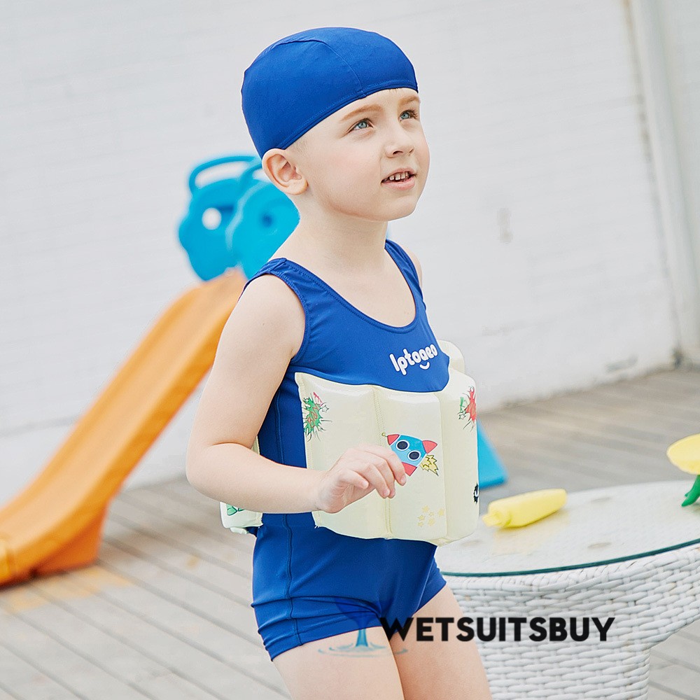 Toddler Swmming Floatsuit Blue Swimwear with Arm Floaties - Wetsuitsbuy.com