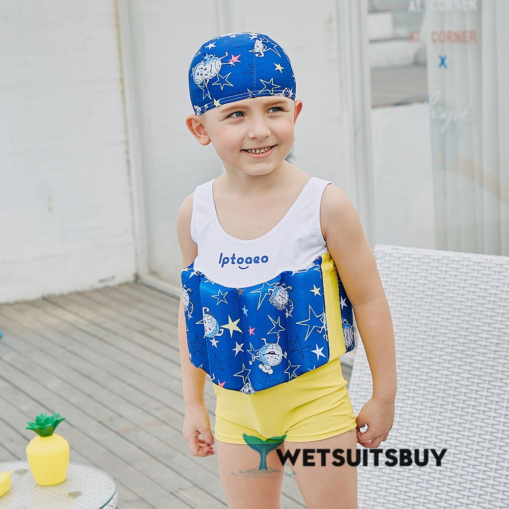 Toddler Swmming Floatsuit White Swimwear with Arm Floaties ...