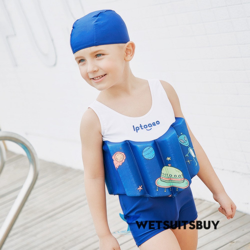 Kids Blue Swimwear Float Suit with Arm Floaties for Toddlers & Infant ...