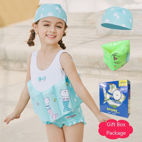 Toddler Swmming Floatsuit Mermaid Swimwear with Arm Floaties