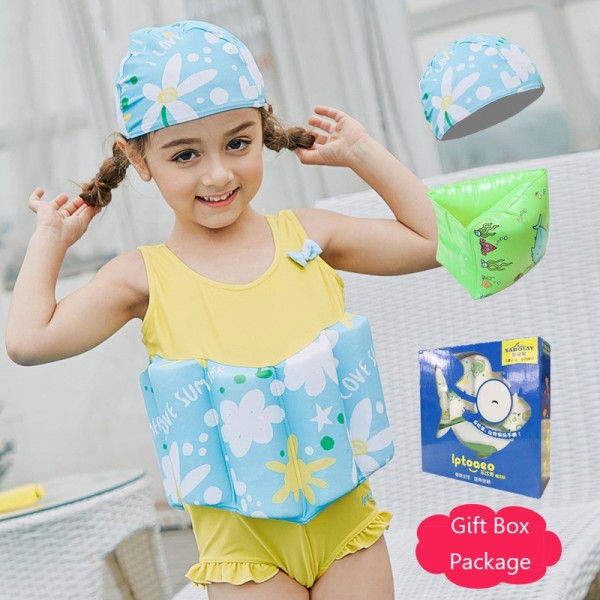 Toddler Swmming Floatsuit Yellow Swimwear with Arm Floaties