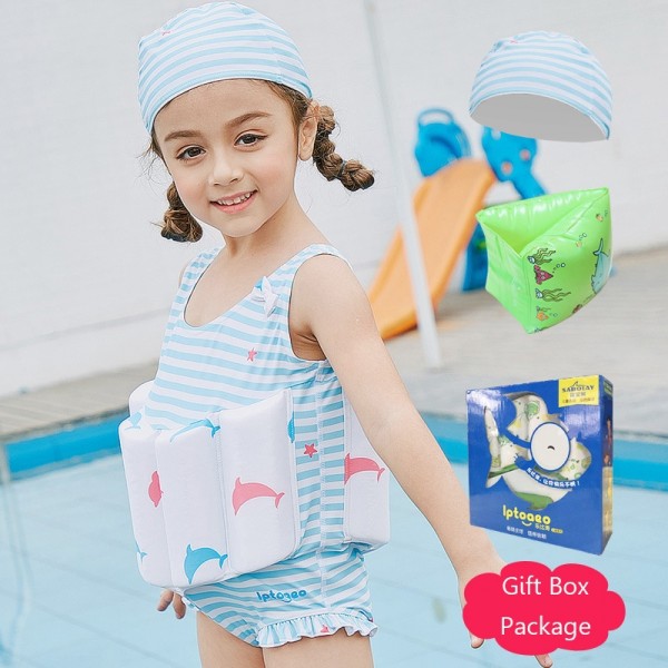Kids Stripe Swimwear Float Suit with Arm Floaties for Toddlers & Infant
