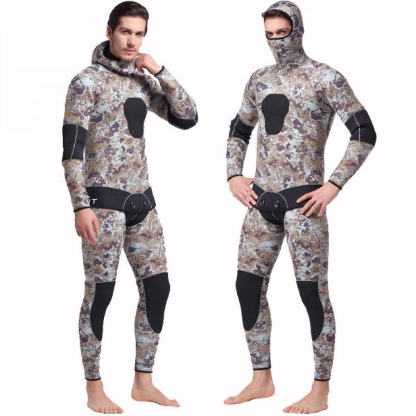 5MM Neoprene Men's 2Pcs Hooded Fullsuit Keep Warm Rashguard Wetsuit Diving Suit