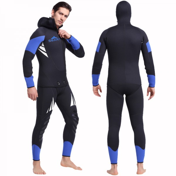 5MM Neoprene 2Pcs Men's Rash Guard Wetsuit Dive Suit Anti-scratch Keep Warm Fullsuit