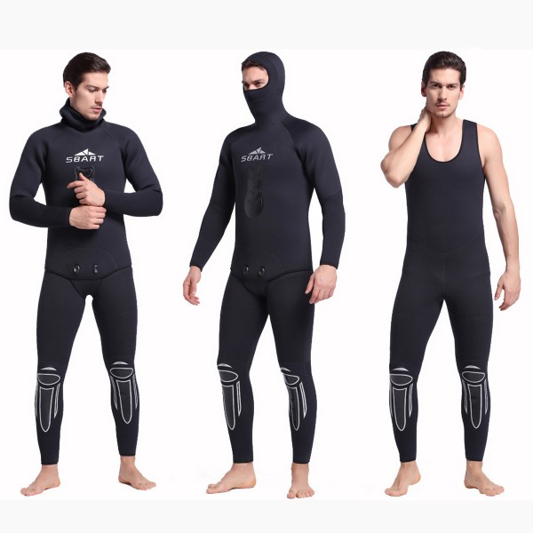 Men's 5MM Neoprene Warm 2Pcs Wetsuit Rash Guard Diving Suit Fullsuit Swimwear