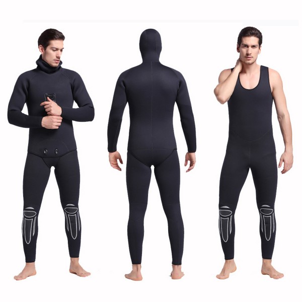 Men's 3MM Neoprene Warm 2Pcs Hooded Wetsuit Rash Guard Diving Suit Fullsuit Swimwear