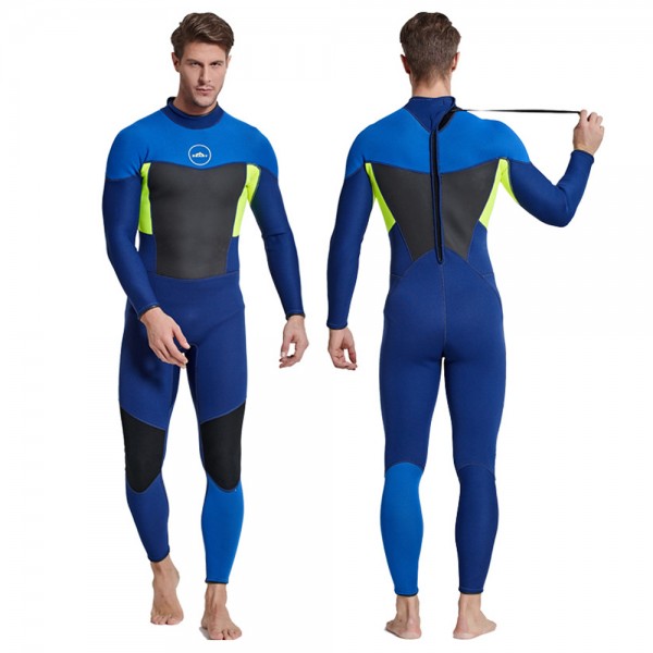 3MM SCR Neoprene Rash Guard Full Wetsuit Warm Back Zip Diving Suit Colorblock Swimwear For Men