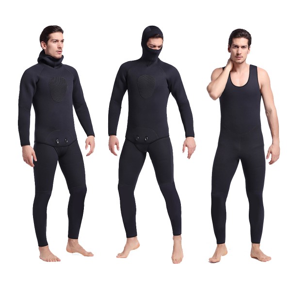 Men's 5MM SCR Neoprene Keep Warm 2Pcs Hooded Wetsuit Diving Suit Fullsuit Swimwear