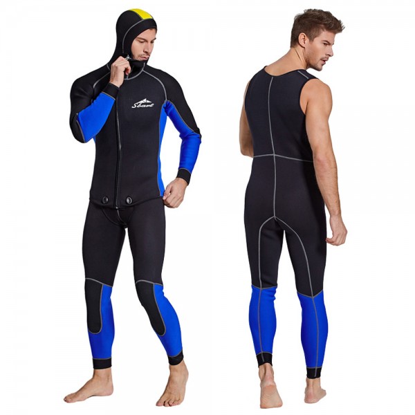 3MM SCR Neoprene Men's Rash Guard 2Pcs Wetsuit Warm Front Zipper Diving Suit Fullsuit Swimwear