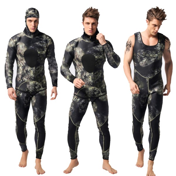 Men's 3MM SCR Neoprene Warm Hooded Wetsuit Camouflage Diving Suit Jumpsuit Fullsuit