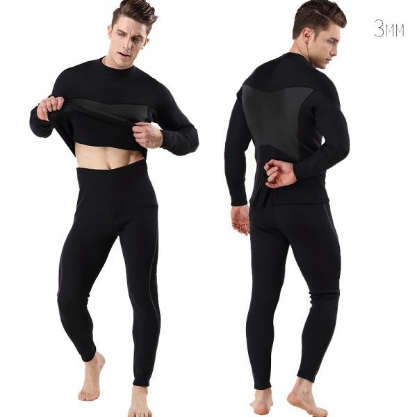 2Pcs Men's Wetsuit 3MM SCR Neoprene Warm Diving Suit Back Zip Full Suit Swimwear