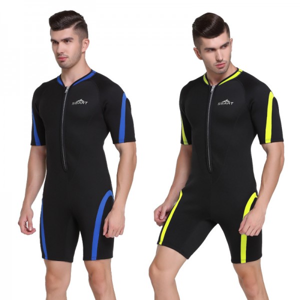 Men 2MM SCR Neoprene Warm Shorty Springsuit Front Zip Wetsuit Rash Guard Swimwear