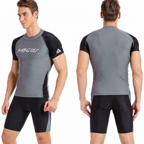 Men's Grey 2Pcs Quick Dry Wetsuit Shorty Springsuit Swimwear