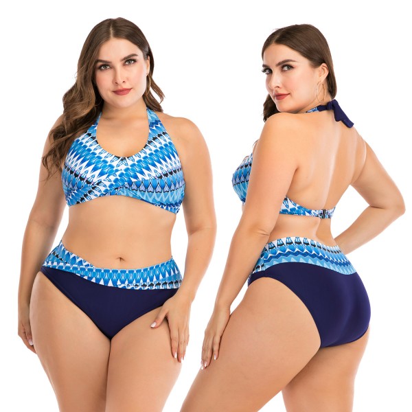 Blue Halter Top Bikini Plus Size Swimwear