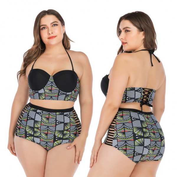 Sexy Hollow Out Bikini High Waisted Plus Size Swimsuit