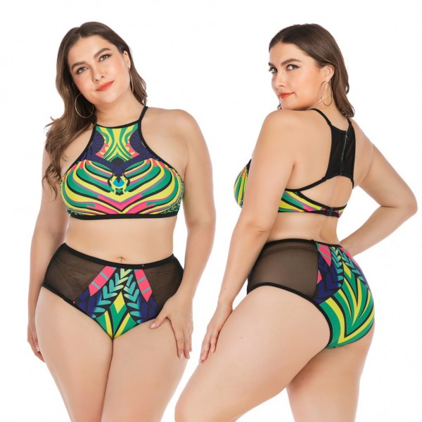 Halter Top Bikini Sexy Fishnet Plus Size Swimsuit