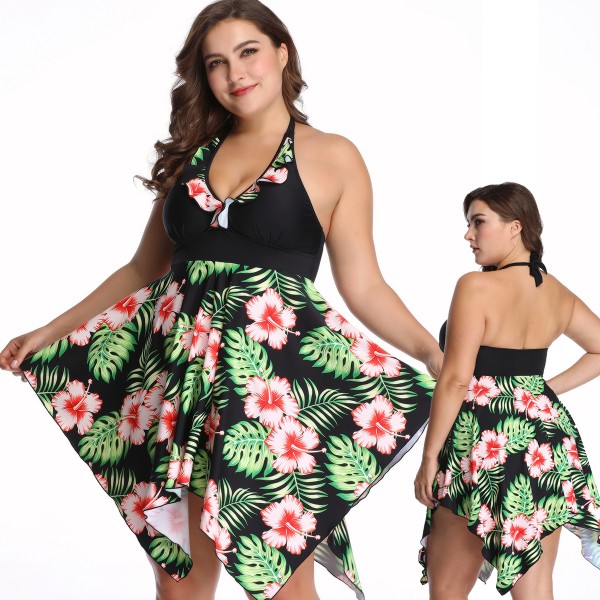 Plus Size Womens Swimdress Swimsuit Two Piece Bathing Suit Floral Print