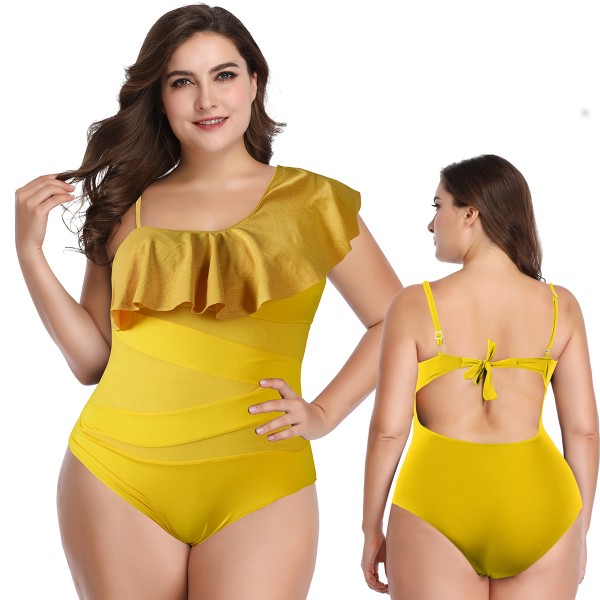 Yellow One Piece Womens Plus Size Swimsuit Bathing Suit High Neck
