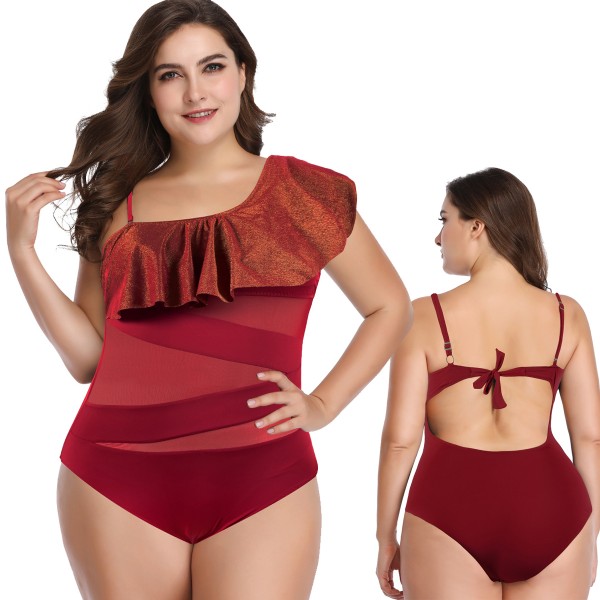 Red One Piece Womens Plus Size Swimsuit Bathing Suit High Neck