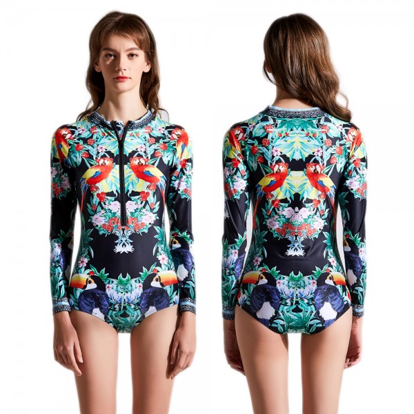 One Piece Swimsuit Rash Guard Long Sleeves Bathing Suit High Neck