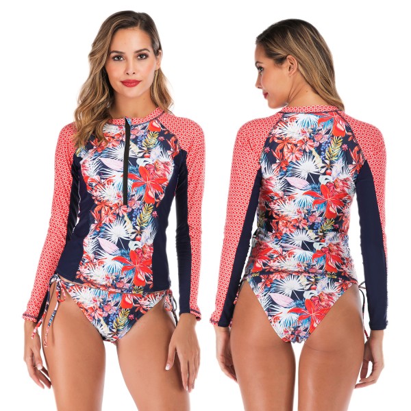 Two Piece Rash Guard Womens Tankinis Swimsuit Bathing Suit With Long Sleeves