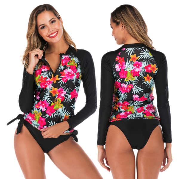 Long Sleeve Two Piece Tankinis For Women Swimsuit Front Zip