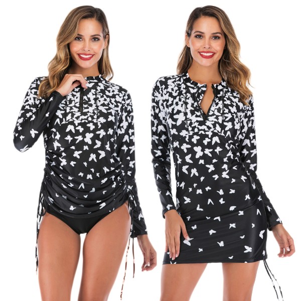 Two Piece Tankinis For Women Long Sleeve Black Swimsuit Dress Print