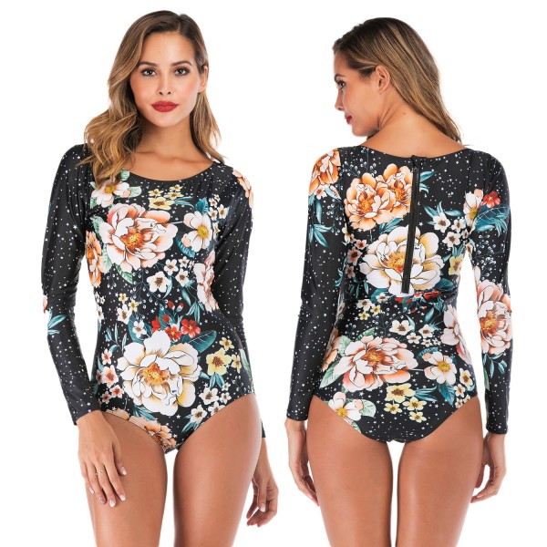 One Piece Long Sleeves Womens Swimsuit Swimwear Floral Print