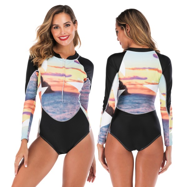 Two Piece Swimsuit Womens Bathing Suit With Long Sleeves Fashion Print