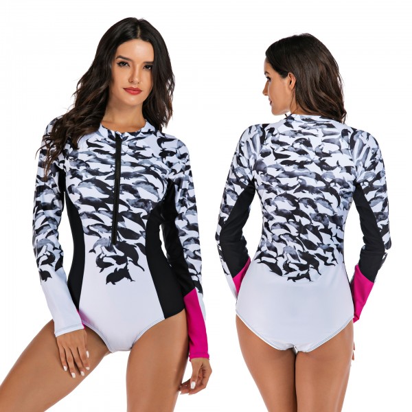 Long Sleeve Rash Guard Women's Front Zip Surf Suit
