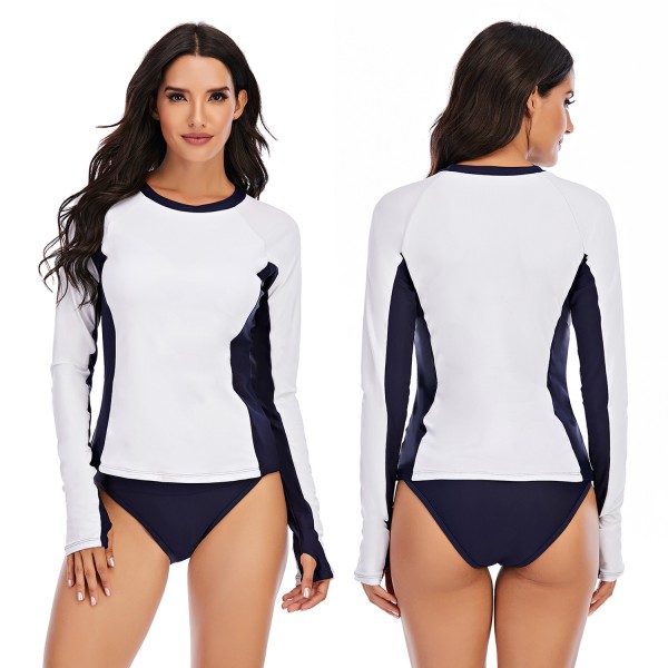 Women White Long Sleeve Swimwear Modest Two Pieces Rash Guard