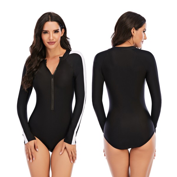 Black One Piece Swimsuit Long Sleeve Women's Bathing Suit