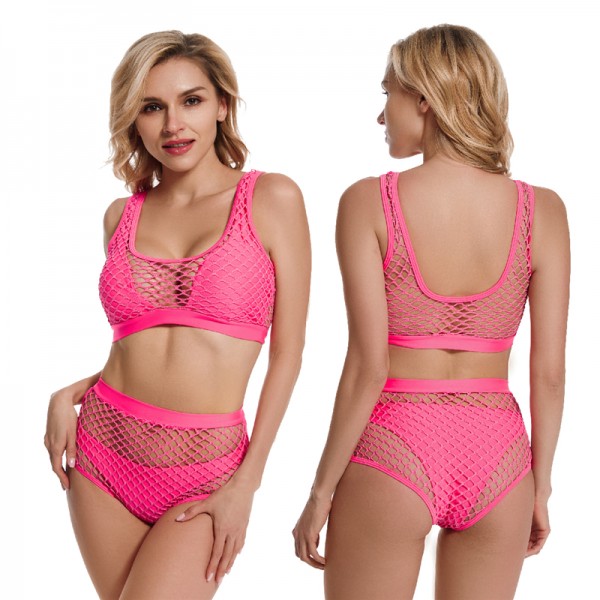 Swimsuit with Fishnet Cover-Up Hot Pink Bikini