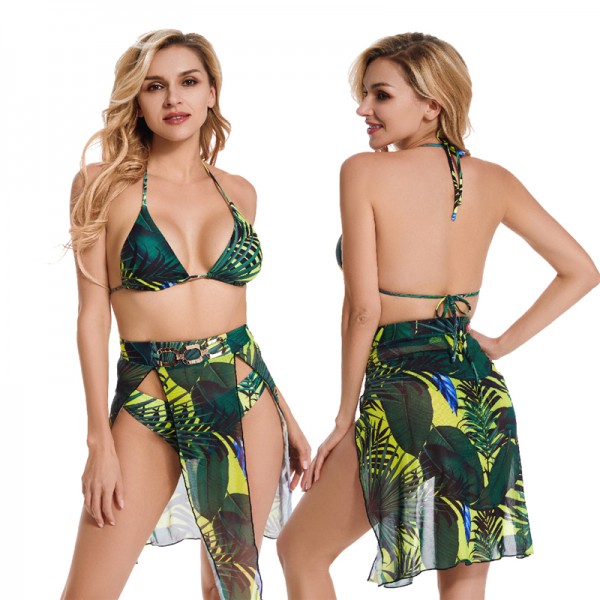 Bikini for Women with High Split Skirt Bathing Suit 3 Piece Set