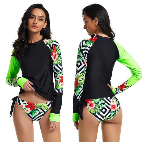 Floral Long Sleeve Swimsuit Women's Two Piece Bathing Suit
