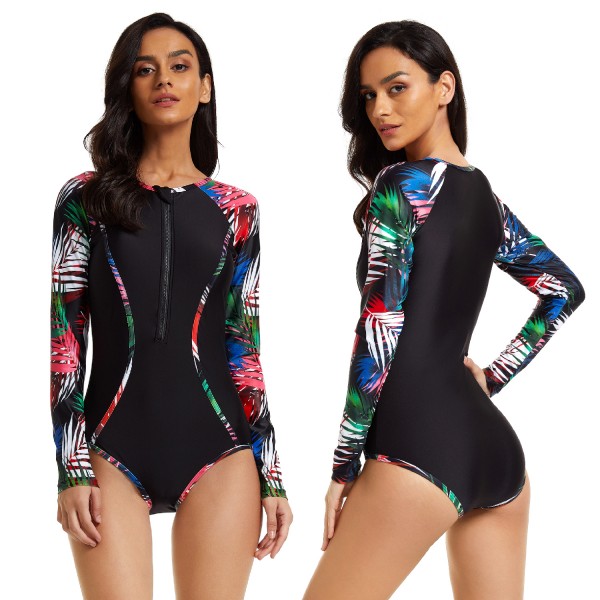 New Long Sleeve One Piece Swimsuit Front Zip Rash Guard