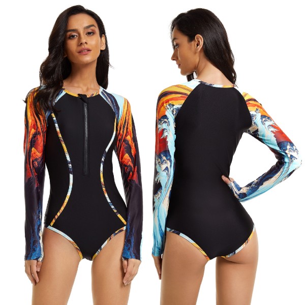 Women's Long Sleeve Rash Guard UV Sun Protection One Piece Swimsuit