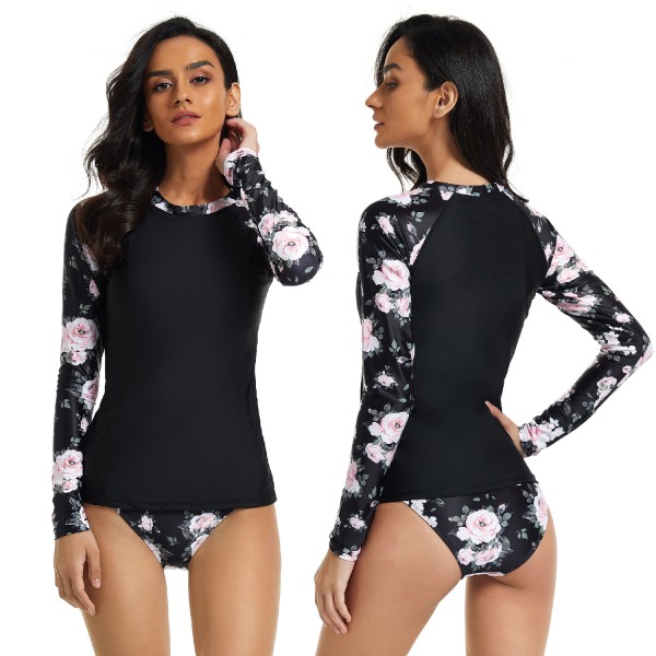Long Sleeve Two Piece Swimsuit Modest Floral Bathing Suit