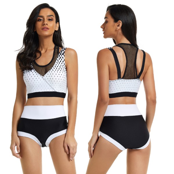 Women's Sexy Mesh Swimsuit Black and White Racerback Bathing Suit