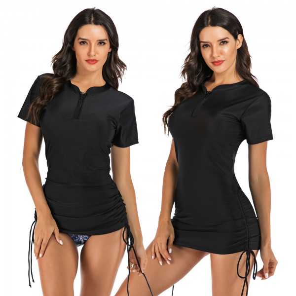 Black Tankinis Two Piece Short Sleeves Swimsuit