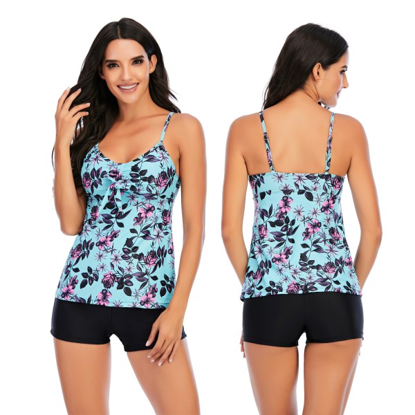 Women Floral Print Tankini Country Style Two Pieces Swim Suit