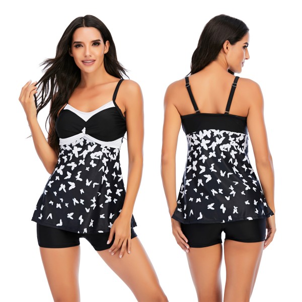 Black And White Swim Wear For Women High Waisted Two Pieces Tankini