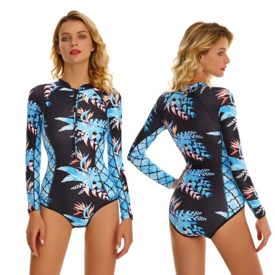 fogohill Womens One Piece Long Sleeve Rash Guard UV Protection Printed Surfing Swimsuit Bathing Suit 